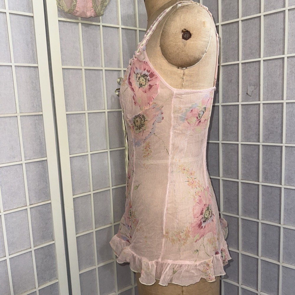 Vtg Y2K Victoria's Secret 100% Silk Set Floral Milkmaid Babydoll Chemise Slip S - Picture 14 of 16